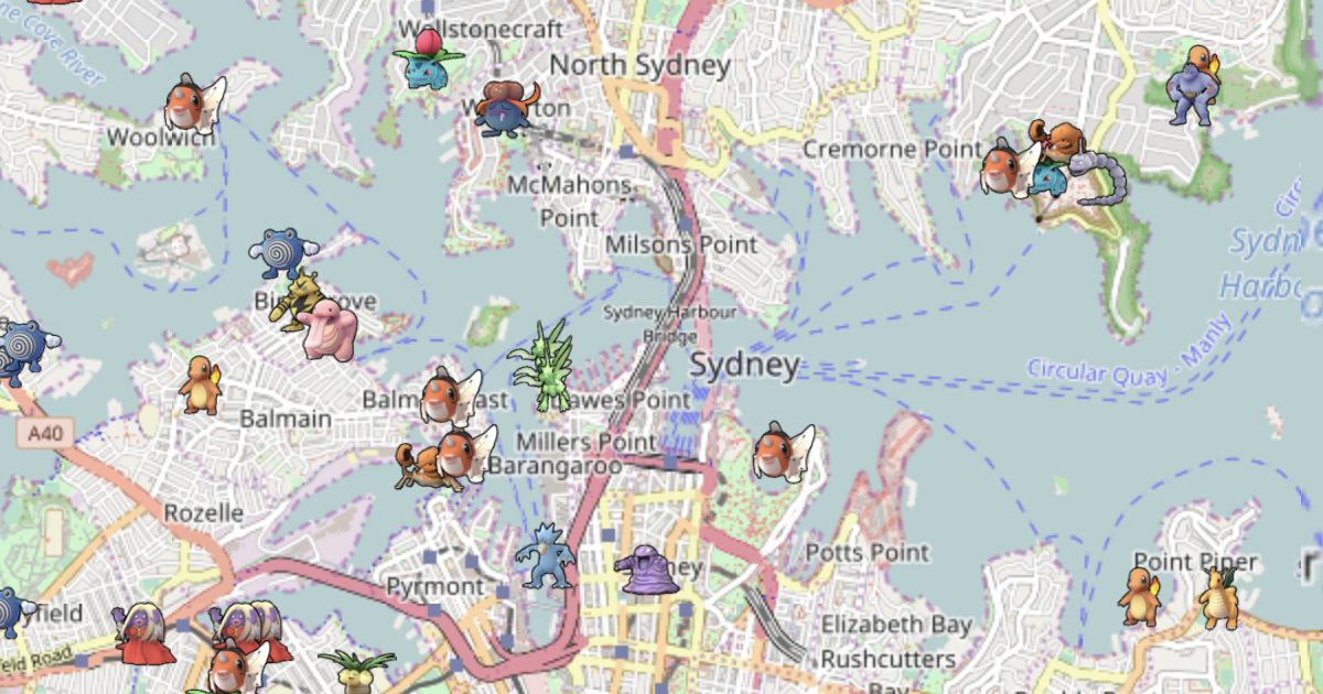 Real-time Pokémon Go map for Sydney
